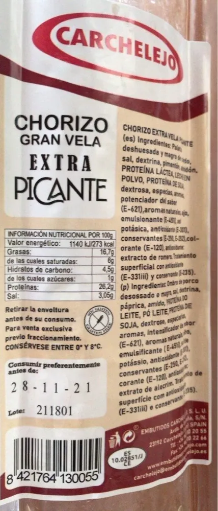 Chorizo gran vela extra picante