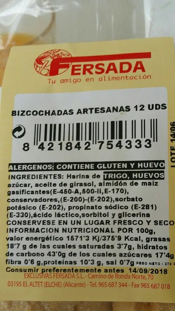 Bizcocho das artesanas 12 uds
