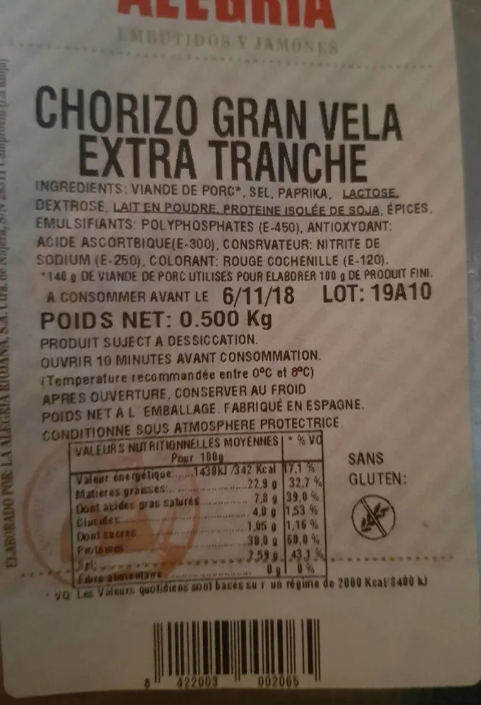 Chorizo gran vela extra tranche
