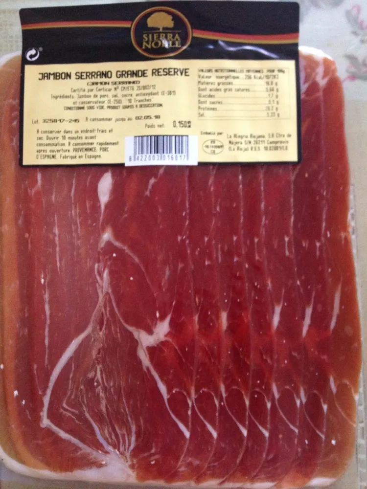 Sierra Noble Jambon Serrano grande réserve la barquette de 150 g