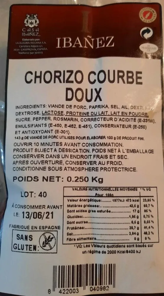 Chorizo courbe doux