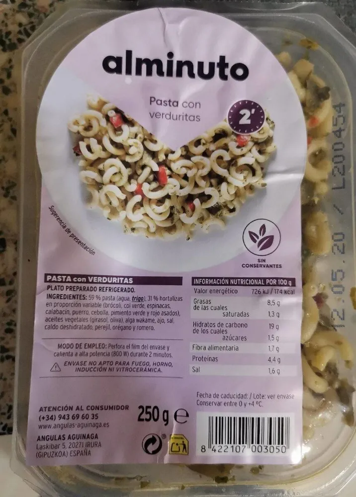 Al minuto pasta con verduritas