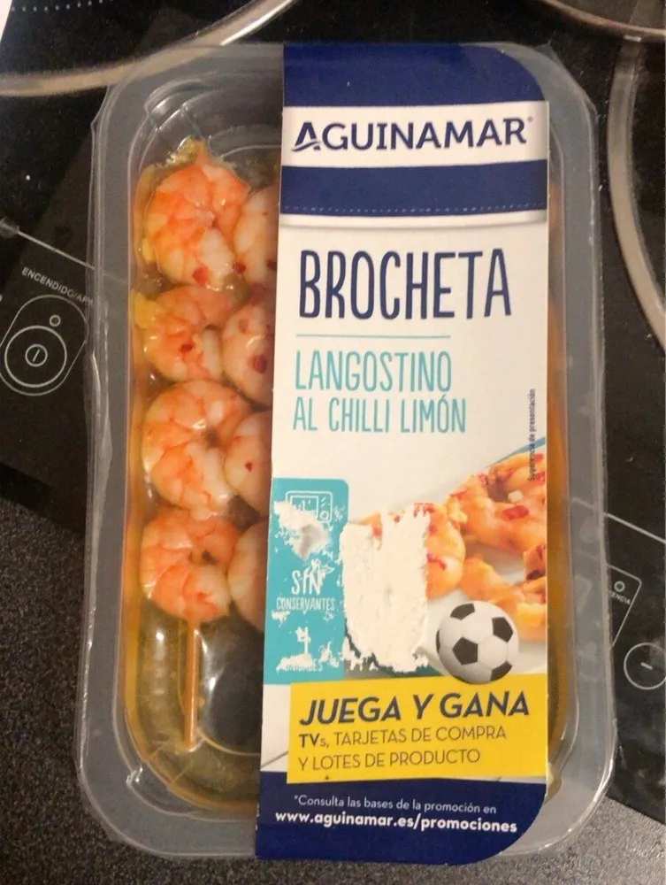 Brocheta langostino al chilli limón