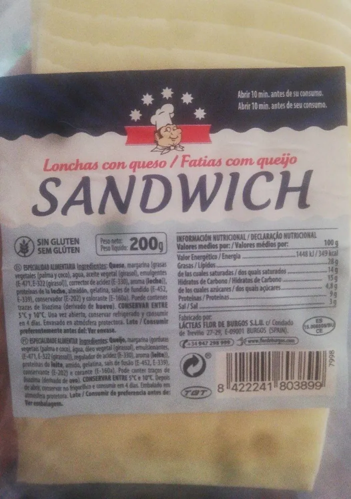 Lonchas con queso sándwich