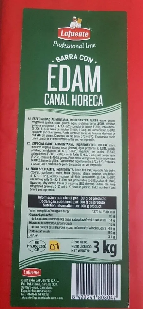 Barra de queso edam canal Horeca