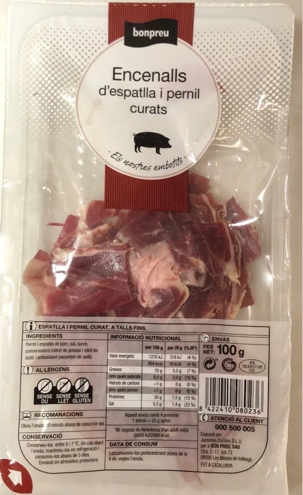 Virutas de espalda y jamon curados