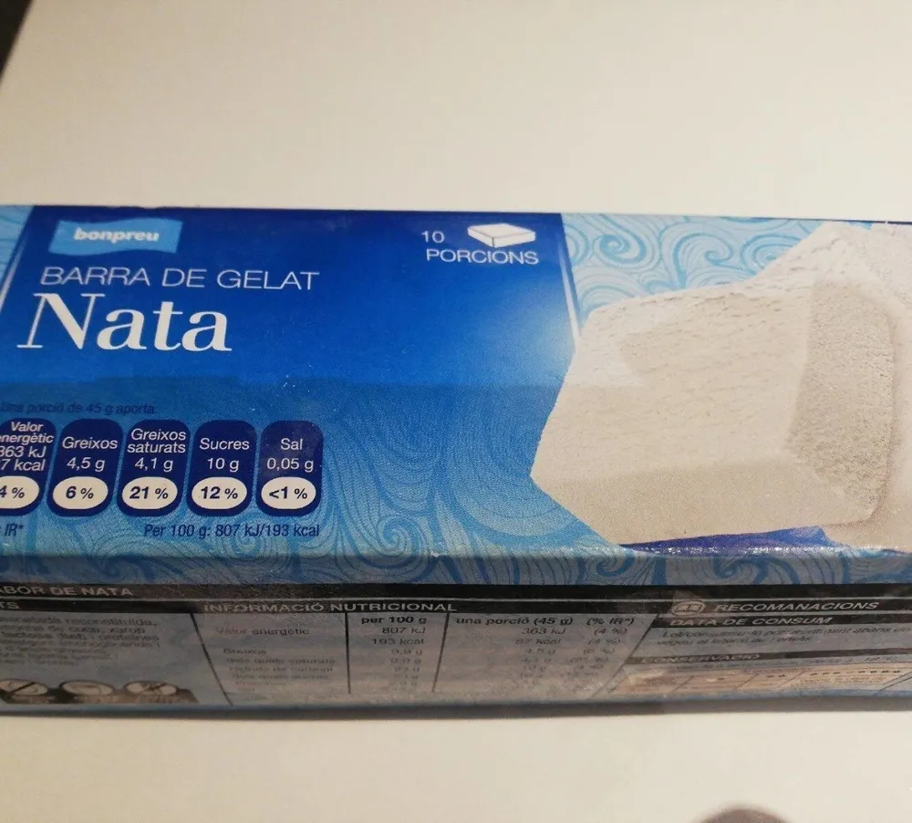 Barra de Gelat de Nata