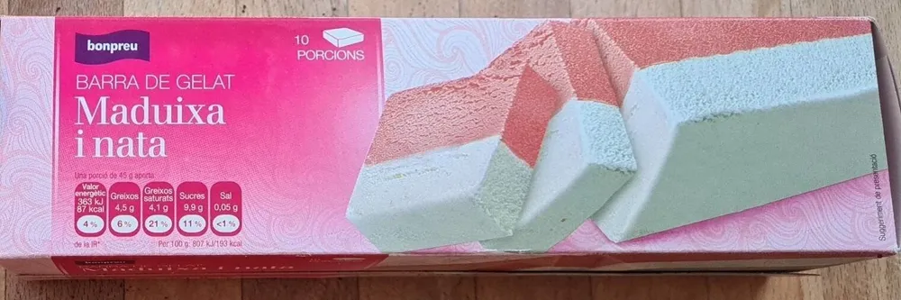 Barra de helado Fresa y nata