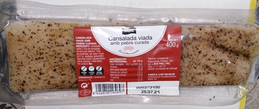 Cansalada vida amb pebre curada