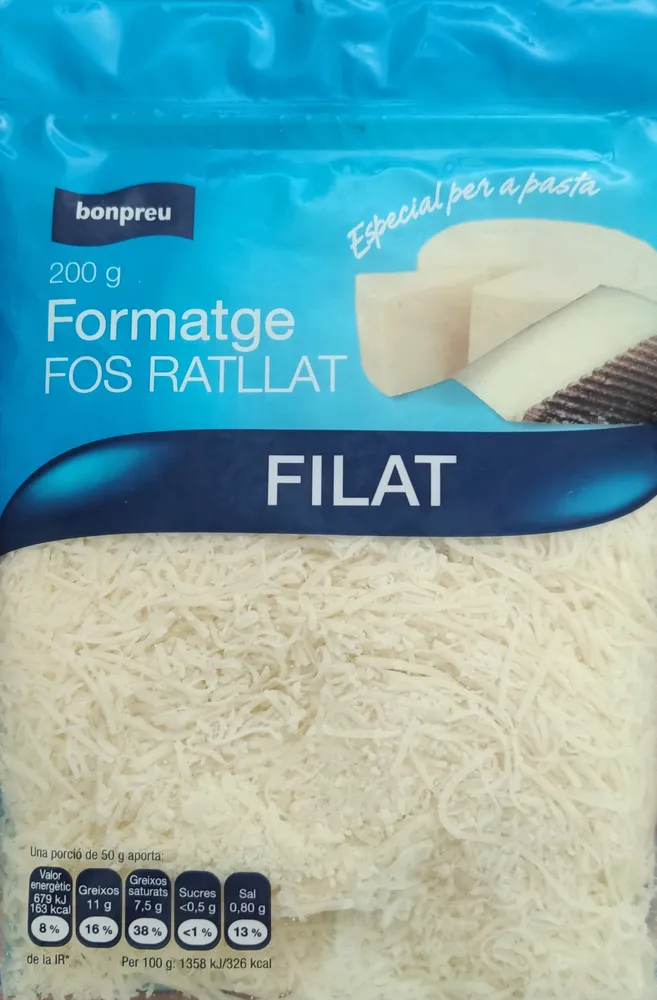 Formatge fos ratllat filat
