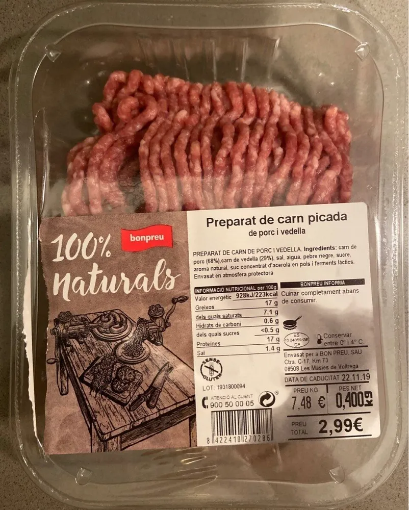 Preparat de carn picada de porc i vedella