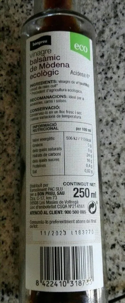 Vinagre balsamic de modena ecologic