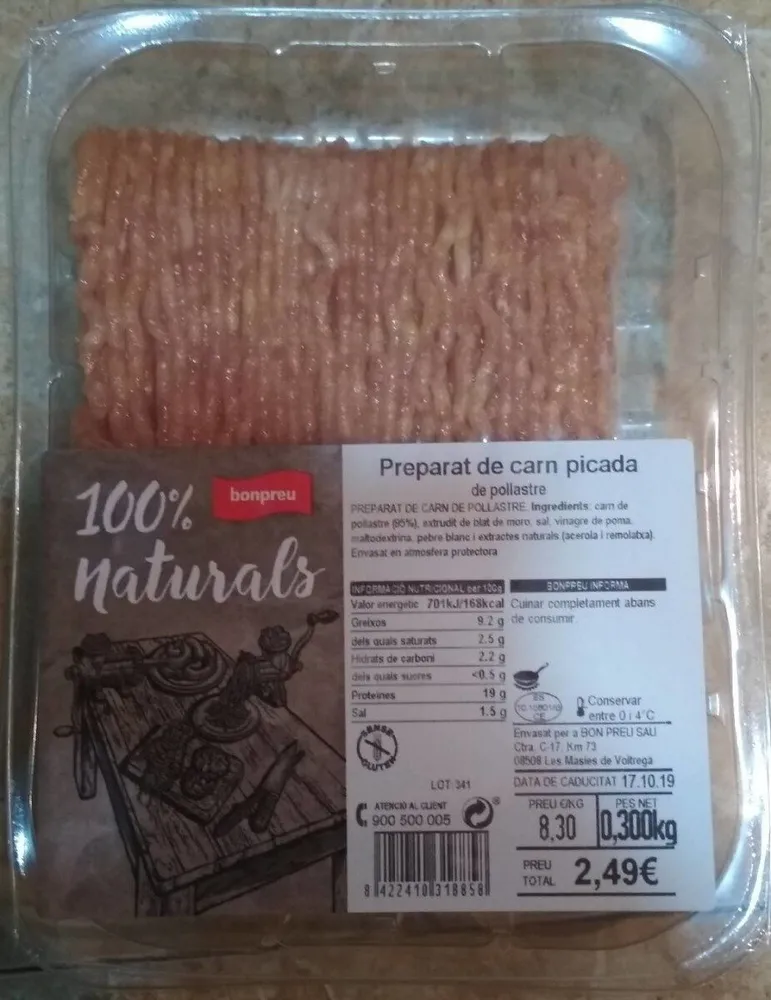 Preparat de carn picada de pollastre