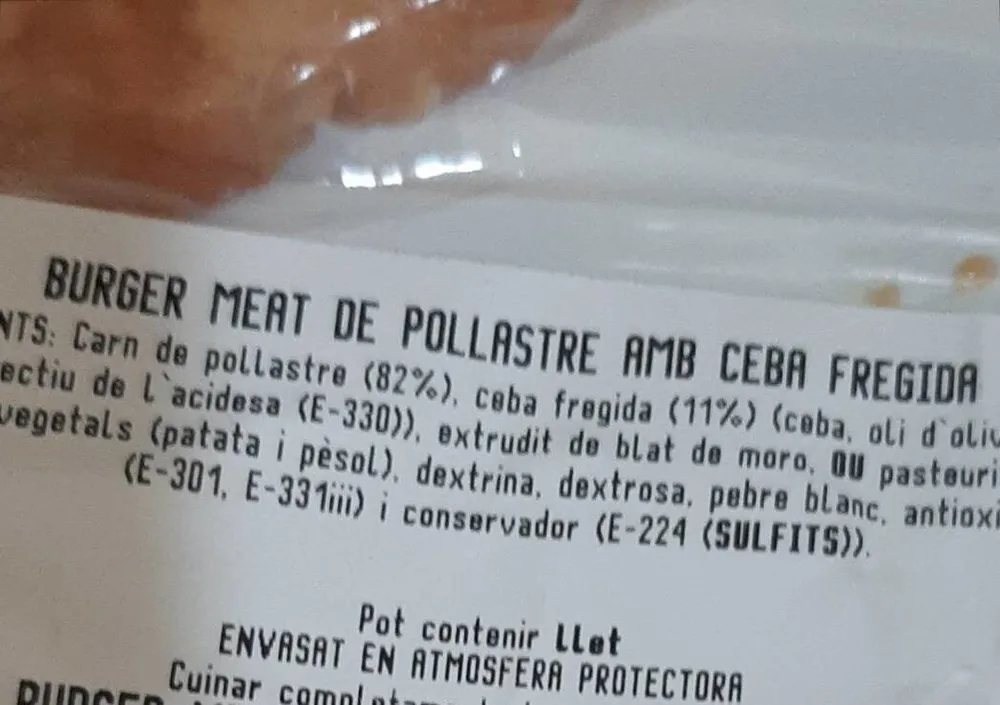 Burger meat de pollastre amb ceba