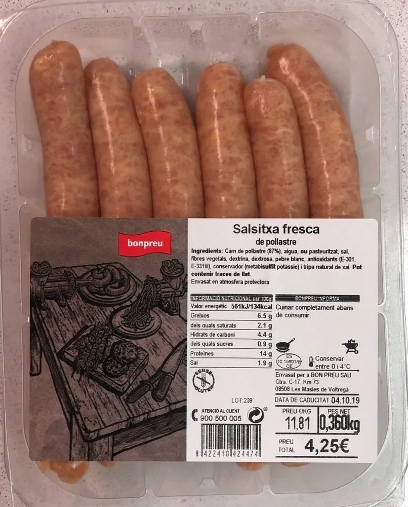 Salsitxa fresca de pollastre