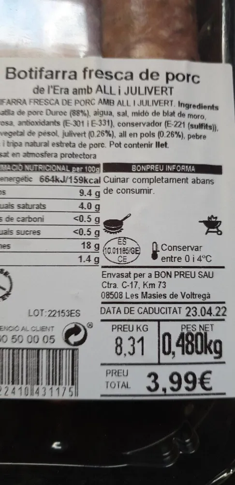 Butifarra fresca de porc