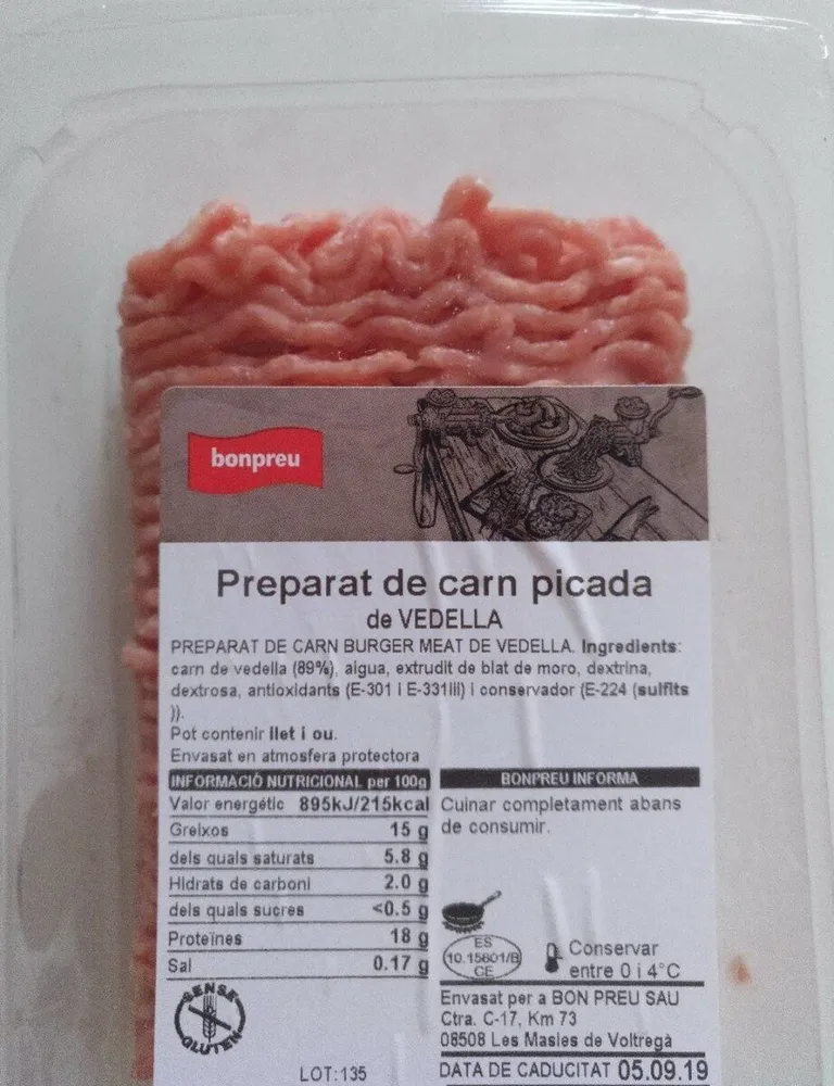 Preparado de carne picada de ternera