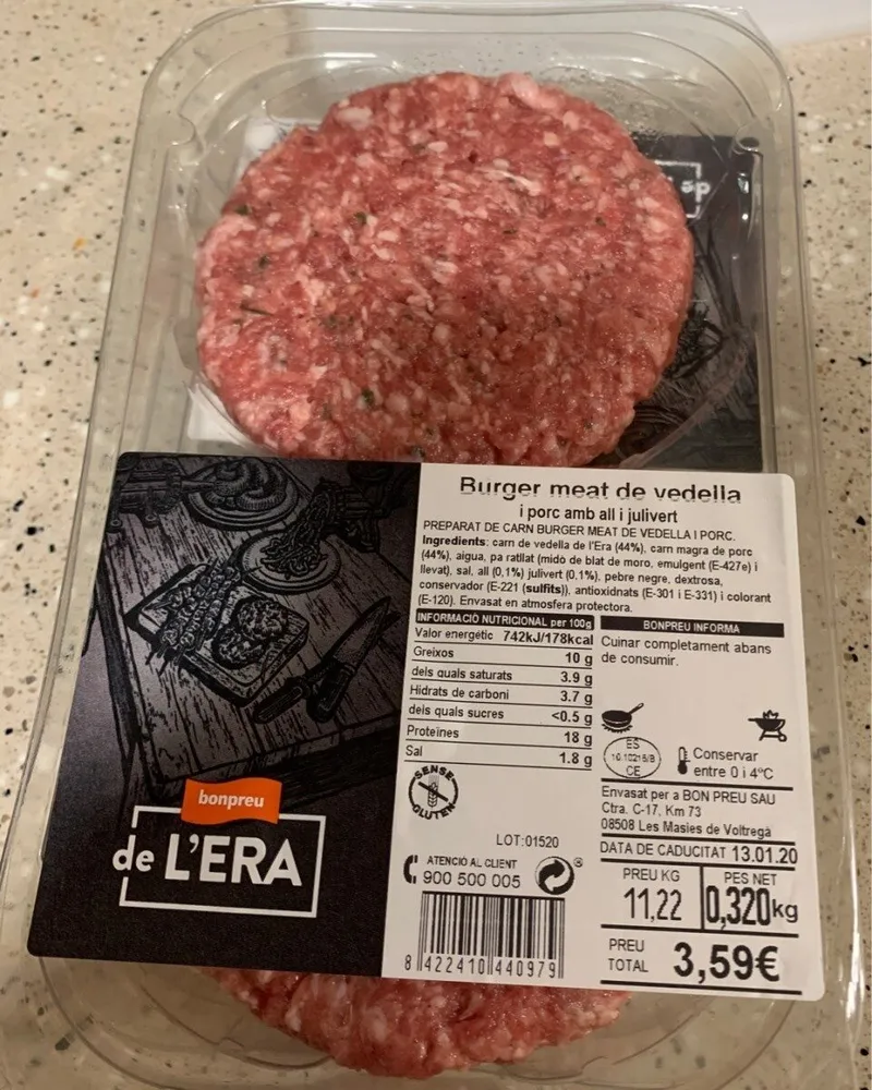 Burger meat de vedella i porc amb all i julivert