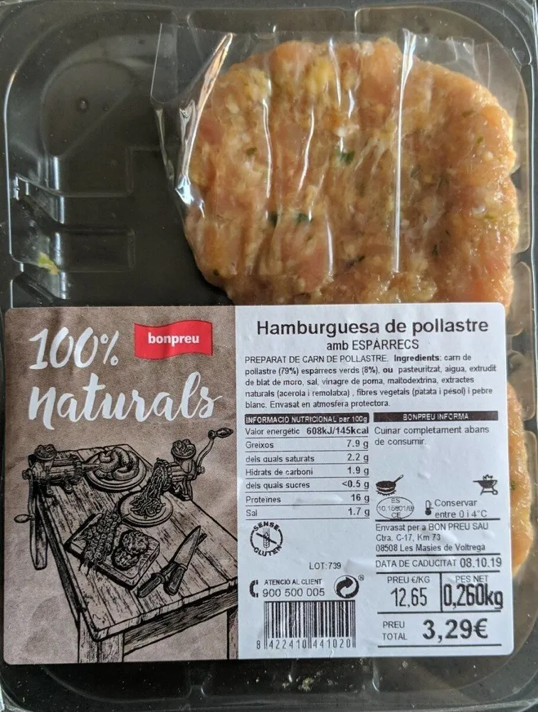 Hamburguesa de pollo con espárragos