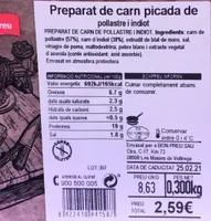 Preparat de carne picada de pollastre y pavo