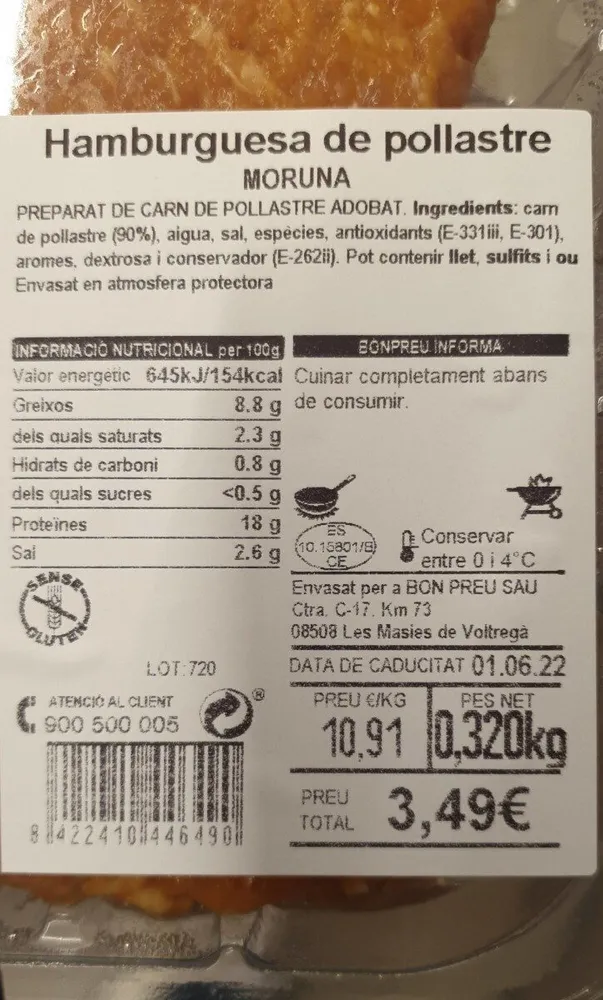 hamburguesa de pollastre moruna