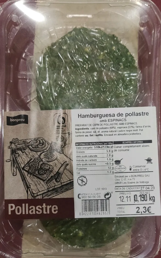Hamburgesa de pollastre amb espinacs