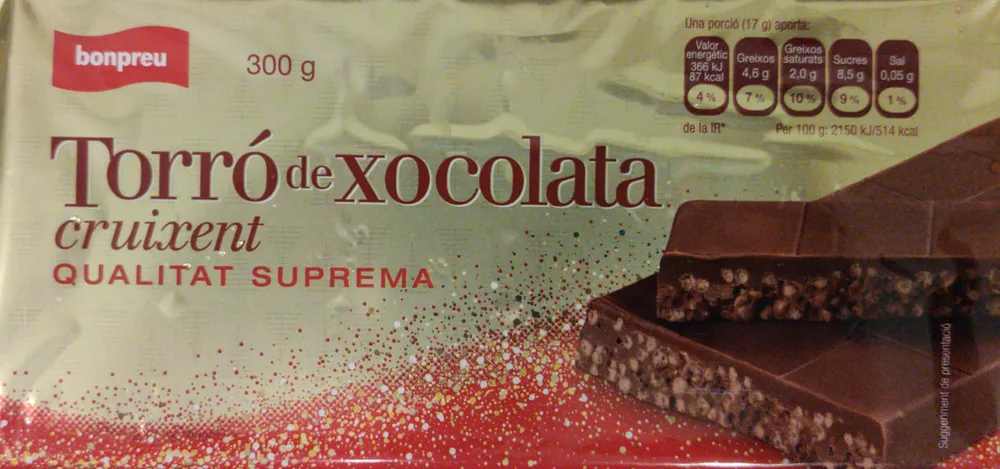Torró de xocolata cruixent