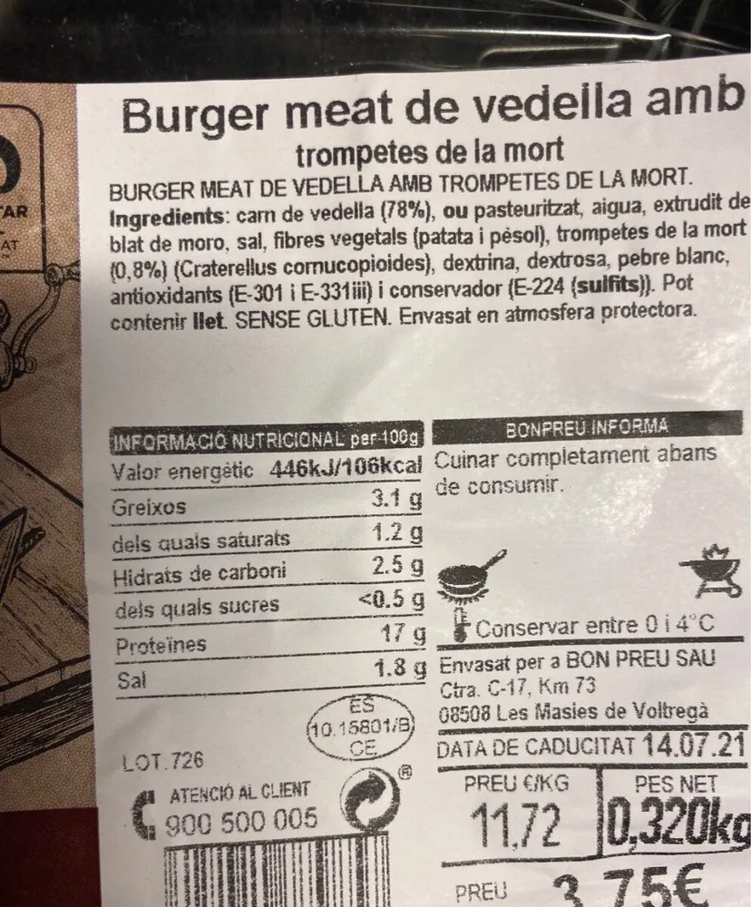 Burger meat de vedella amb trompetes de la mortq