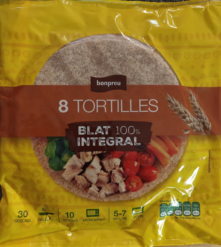 Tortilla de trigo 100% integral