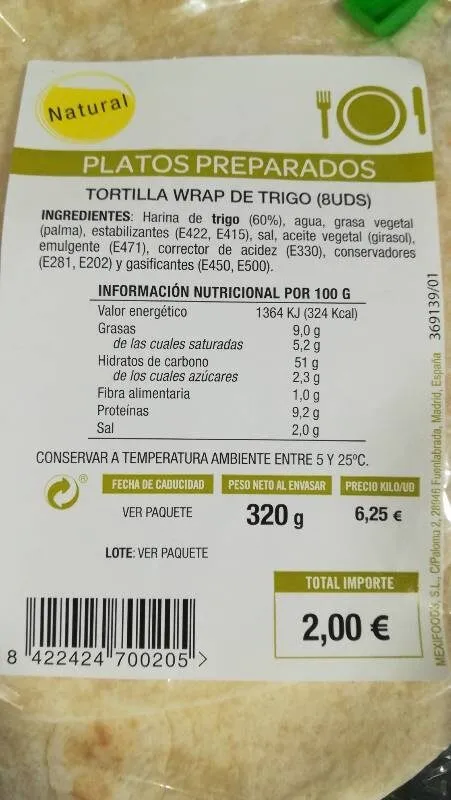 Tortilla wrap de trigo