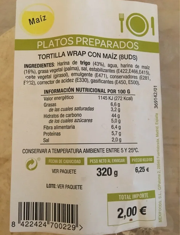 Tortilla wrap con maiz
