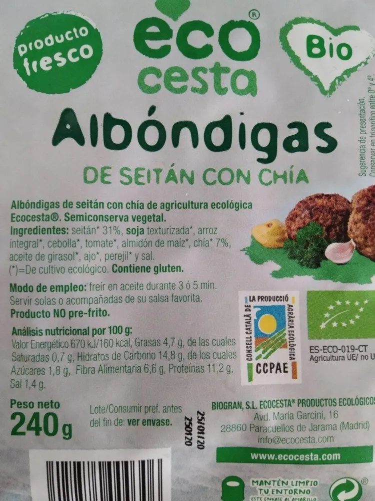 Albóndigas de seitán con chía