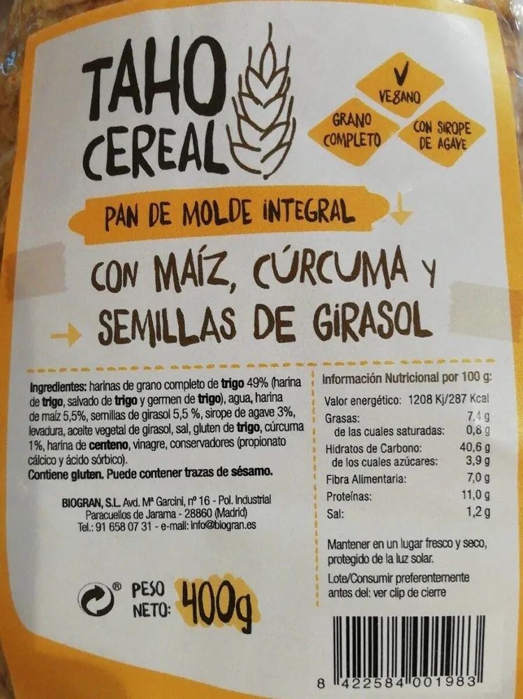 Pan taho curcuma semillas