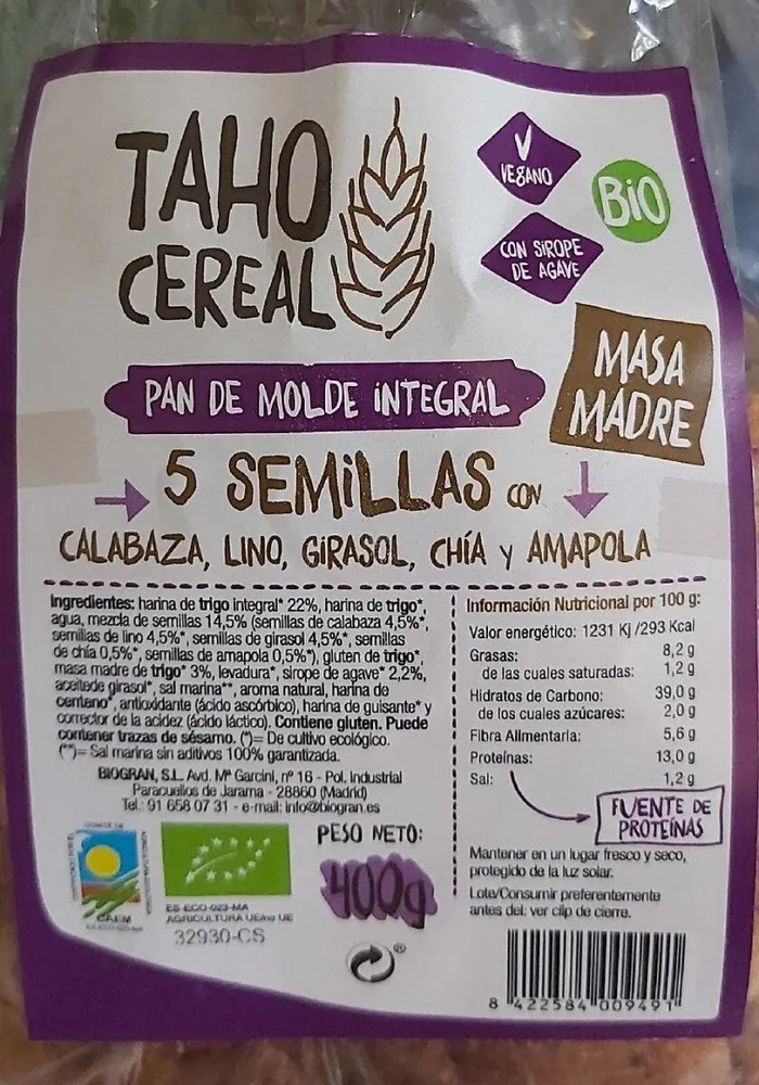 Pan de molde integral