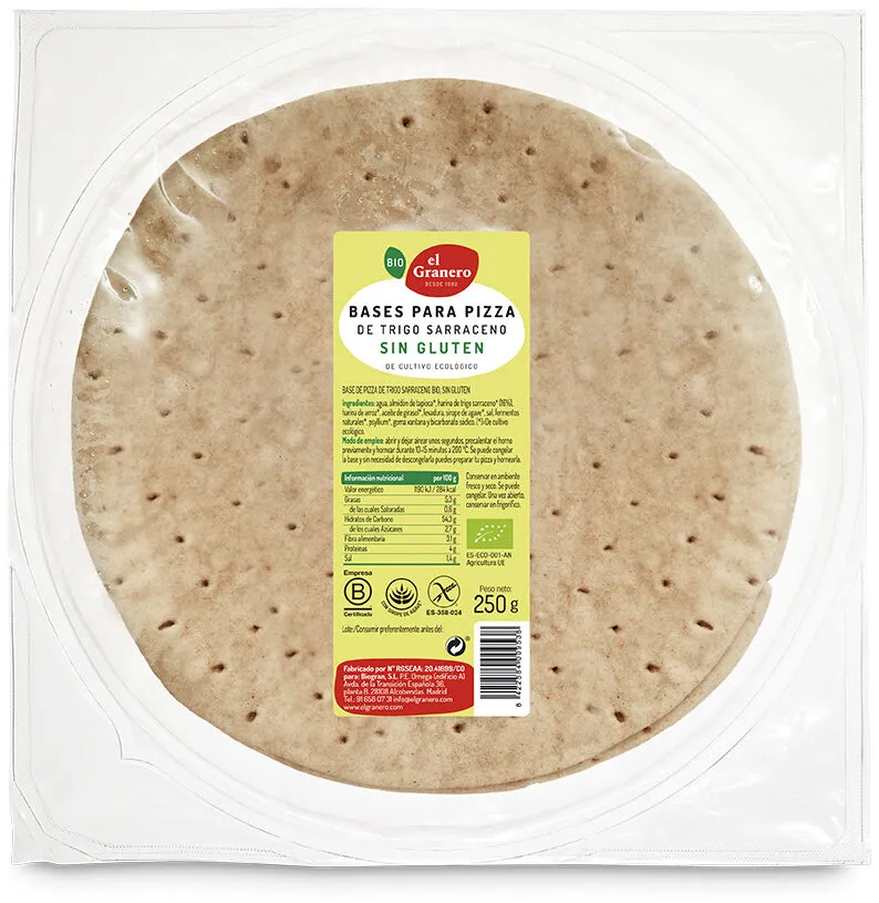 Bases para pizza ecológicas con trigo sarraceno y sin gluten