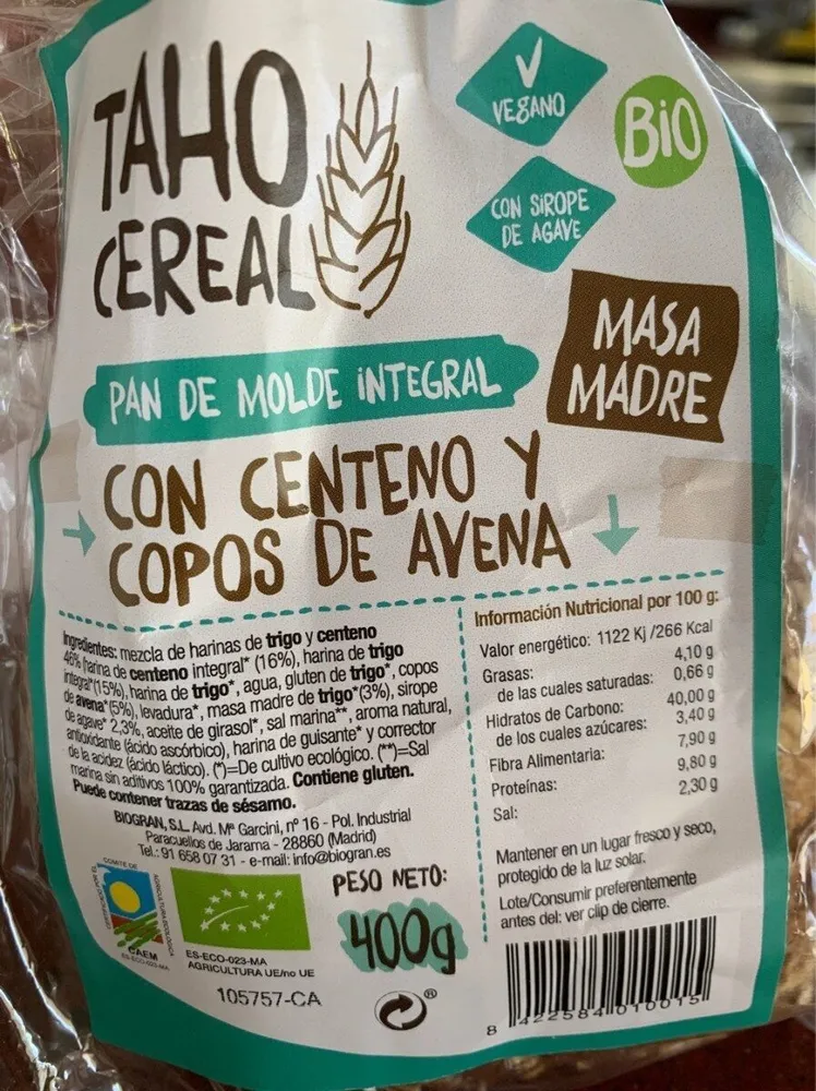 Pan de Molde Integral con Centeno y Copos de avena