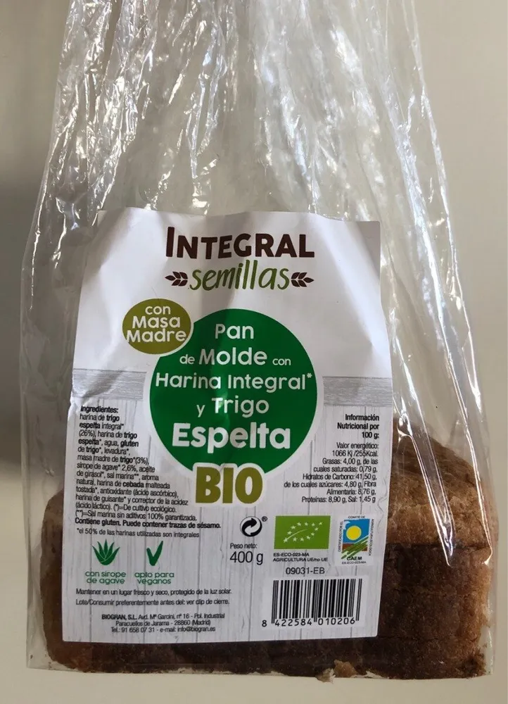 Pan de molde con harina integral y trigo espelta Bio