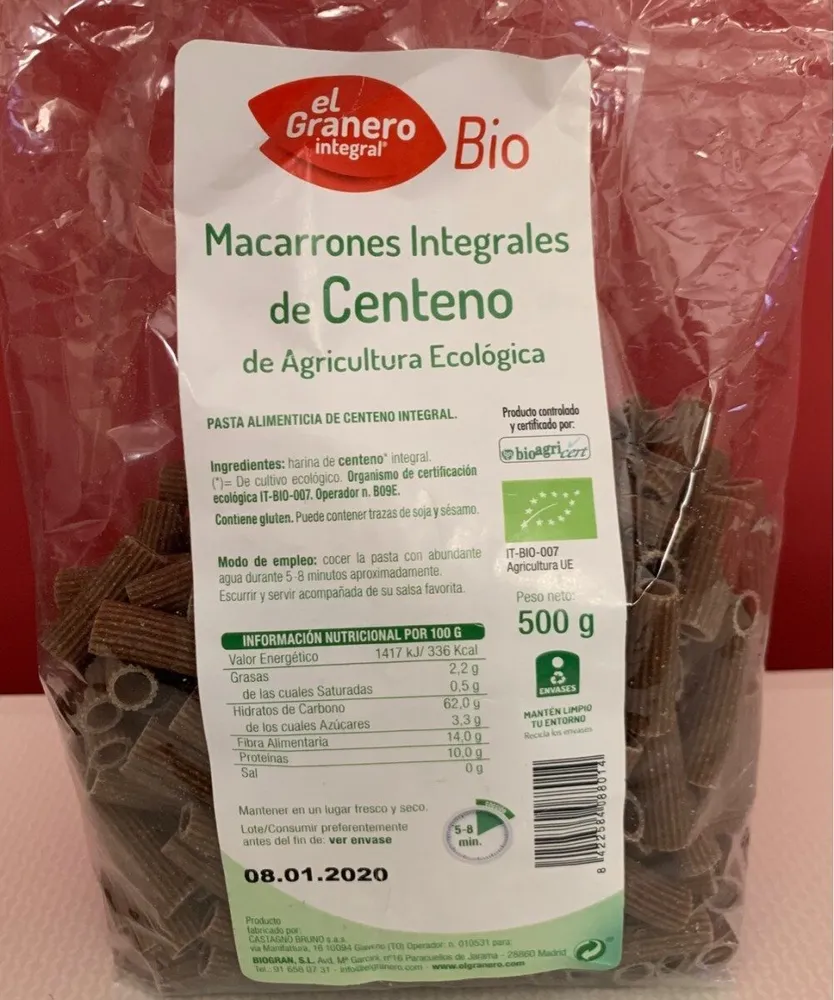 Macarrones integrales de Centeno