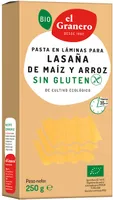 Pasta en láminas para lasaña de maíz y arroz sin gluten