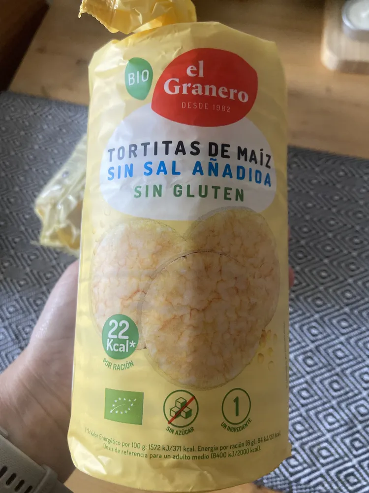 Tortitas de maíz sin sal añadida sin gluten