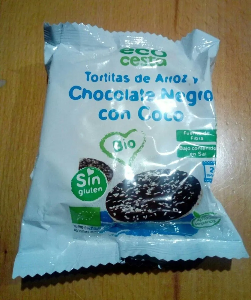 Tortita de arroz y chocolate negro con coco