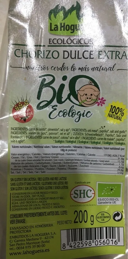Chorizo dulce extra bio