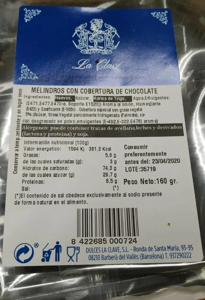 Melindros con cobertura de chocolate