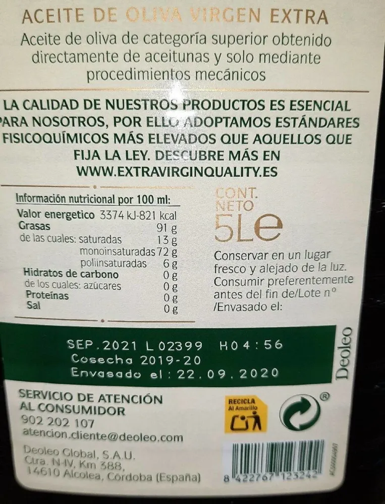 Aceite de oliva virgen extra