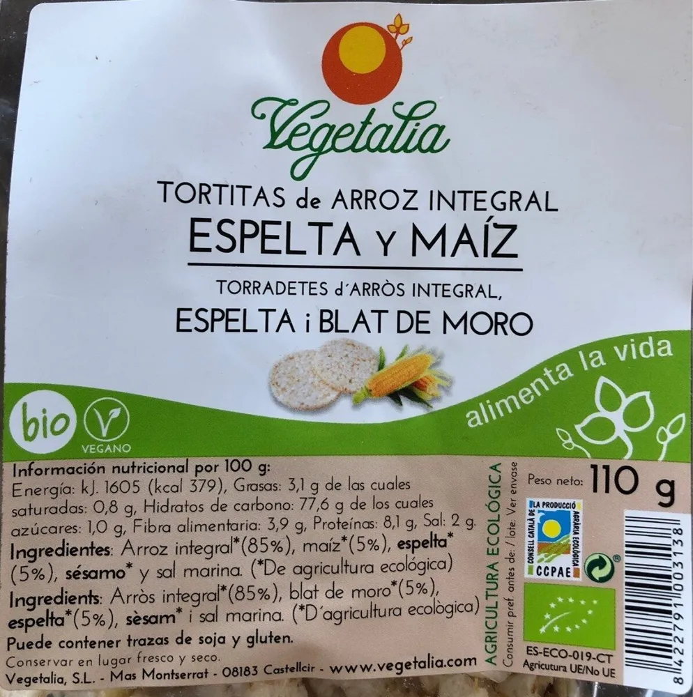 Tortitas de arroz integral, espelta y maiz