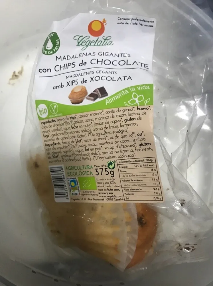 Madalenas con chips de chocolate