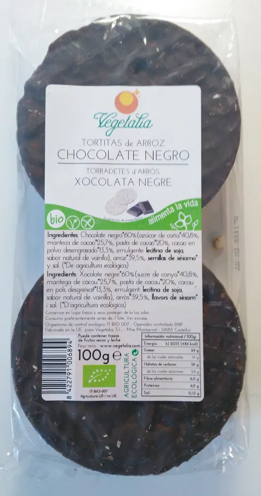 Torradetes d'arròs xocolata negre