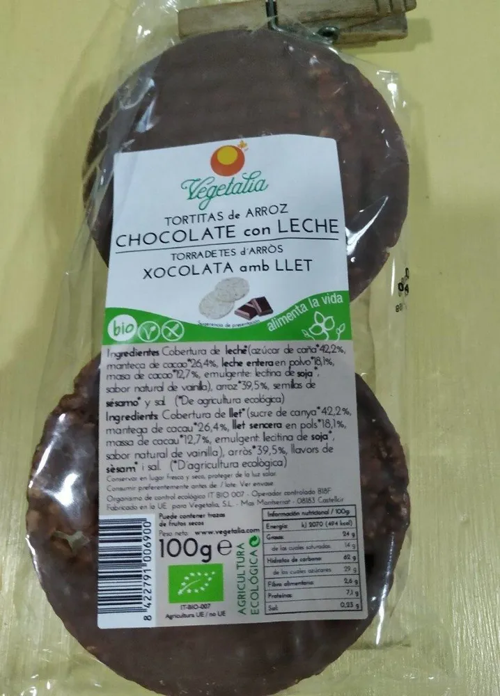 Torradetes d'arròs xocolata amb llet