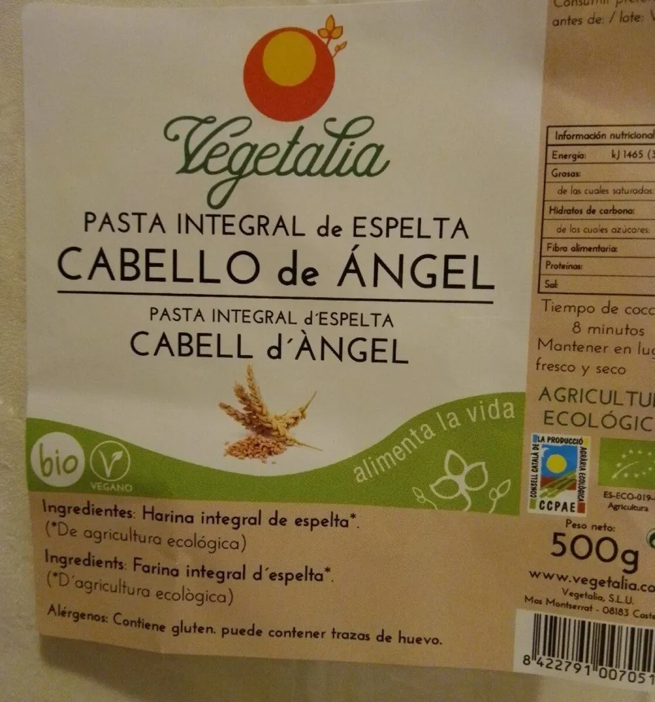 Pasta integral espelta cabello de ángel