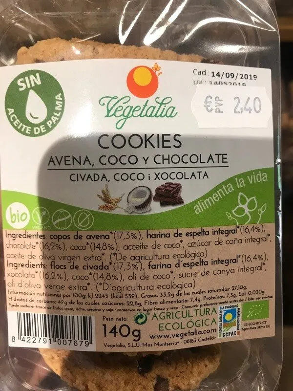 Cookies avena coco y chocolate